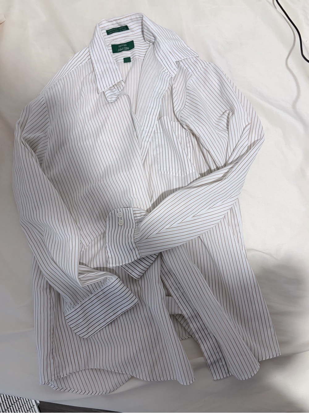 Sears White Dress Shirt with Thin Blue Pinstripes
